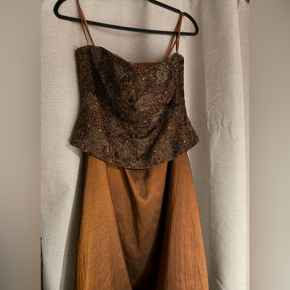 Jovani Beaded Bronze Evening Gown Dress Size 10 - Picture 10 of 14